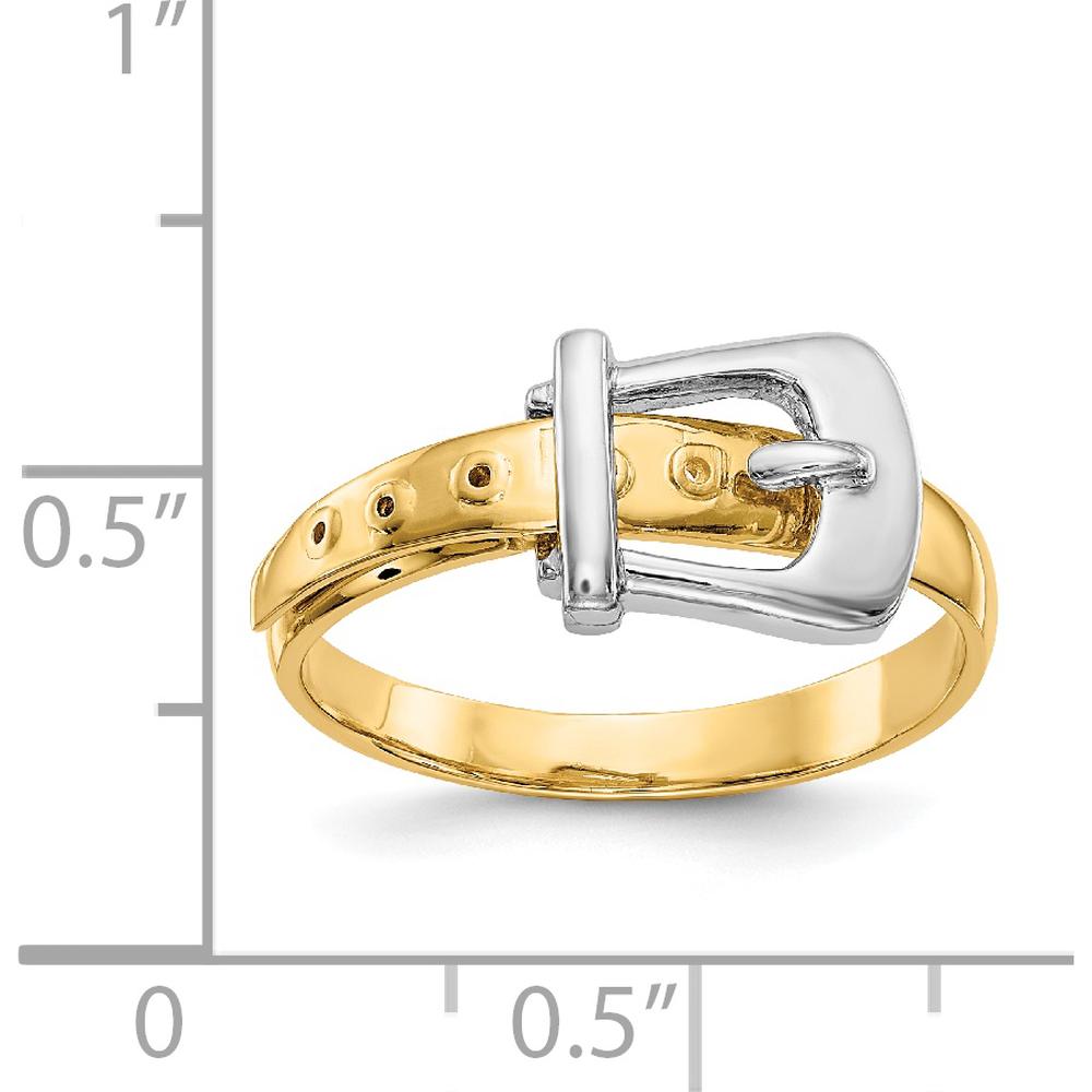 14K Two-Tone Gold Polished Buckle Ring for Women - A Modern Fashion Statement in Solid Gold by Oro Pregiato