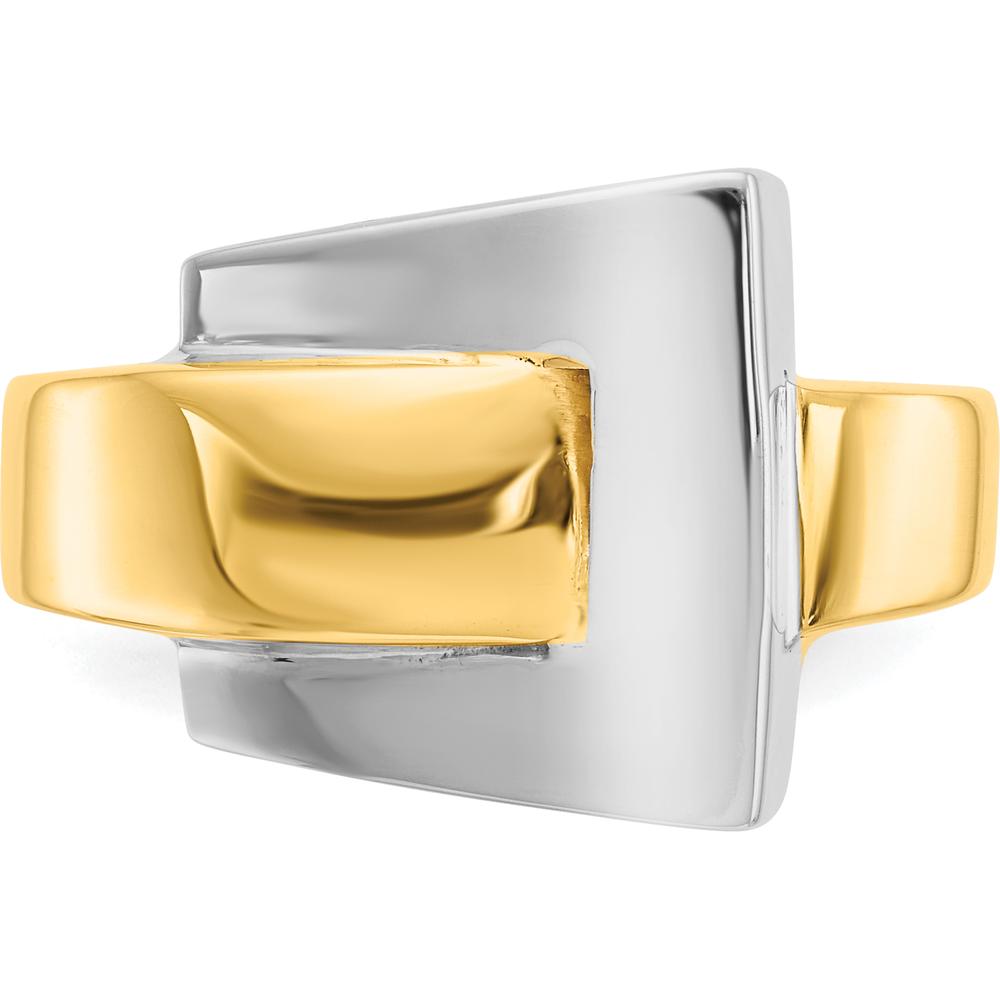 14K Two-Tone Gold Polished Buckle Ring - Modern Luxury Statement Design by Oro Pregiato