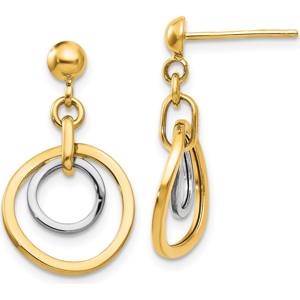 14K Two-Tone Gold Polished Circle Drop Dangle Earrings by 0