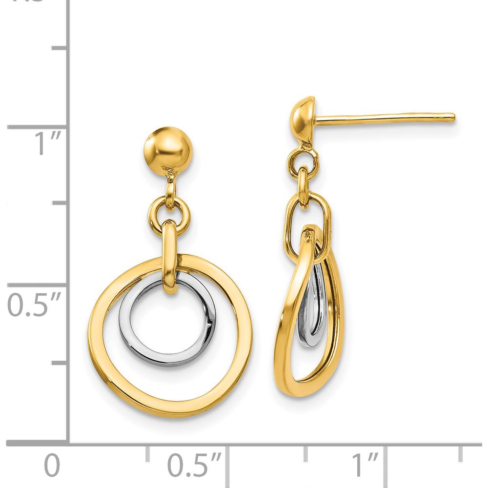 14K Two-Tone Gold Polished Circle Drop Dangle Earrings by 0