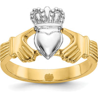 14K Two-Tone Gold Polished Claddagh Ring with Heart and Crown Detail by Oro Pregiato