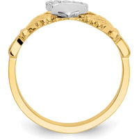 14K Two-Tone Gold Polished Claddagh Ring with Heart and Crown Detail by Oro Pregiato