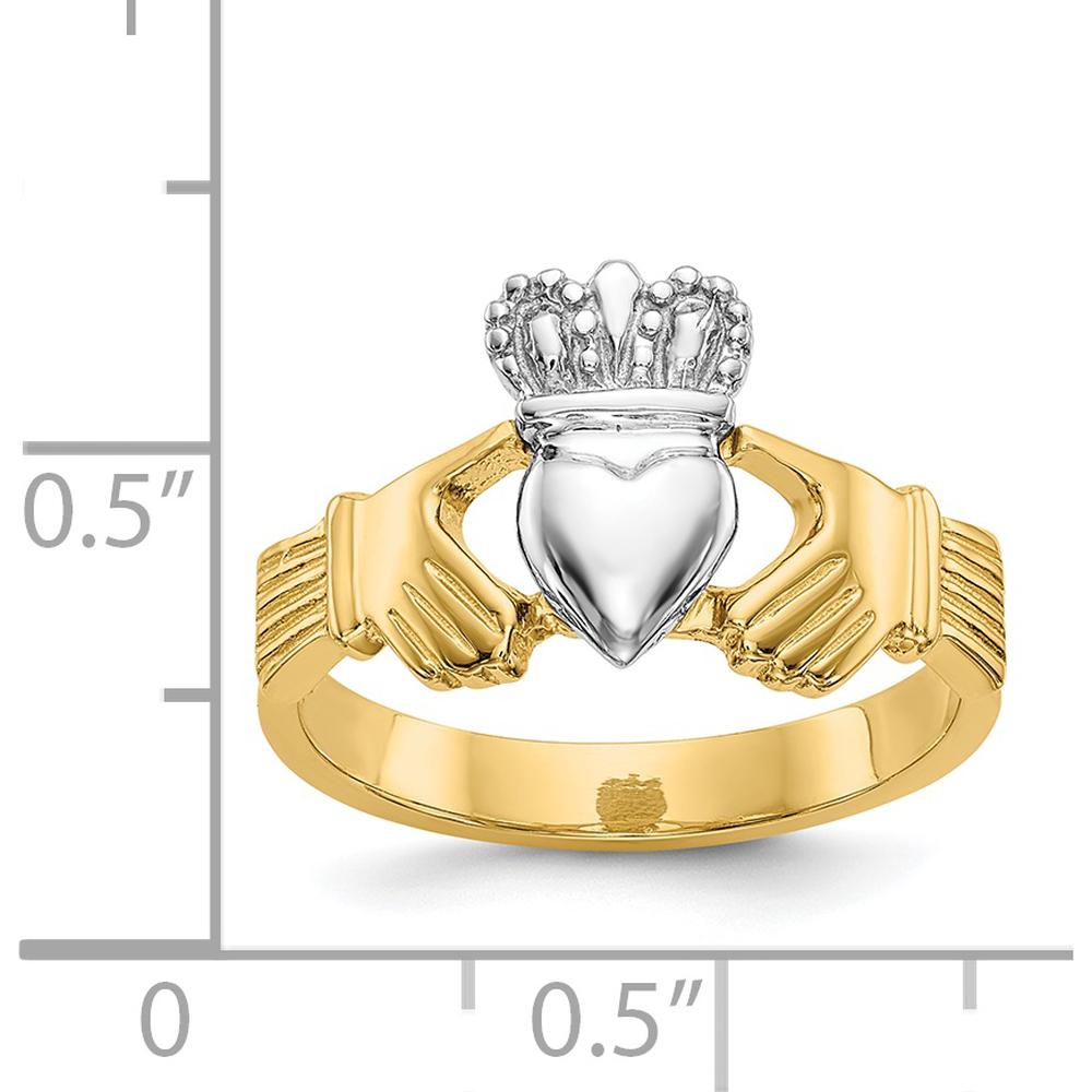 14K Two-Tone Gold Polished Claddagh Ring with Heart and Crown Detail by Oro Pregiato
