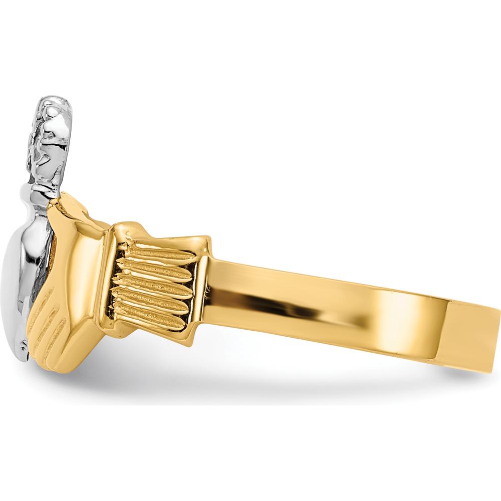 14K Two-Tone Gold Polished Claddagh Ring with Heart and Crown Detail by Oro Pregiato