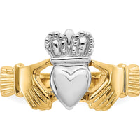 14K Two-Tone Gold Polished Claddagh Ring with Heart and Crown Detail by Oro Pregiato