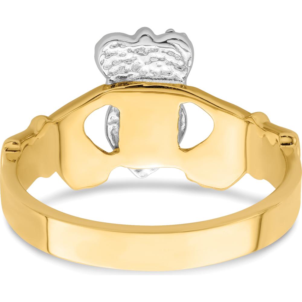 14K Two-Tone Gold Polished Claddagh Ring with Heart and Crown Detail by Oro Pregiato