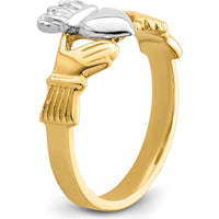 14K Two-Tone Gold Polished Claddagh Ring with Heart and Crown Detail by Oro Pregiato