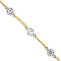 14K Two-Tone Gold Polished Compass, Anchor, Ship Wheel Bracelet - 7" with 1" Extender by Oro Pregiato