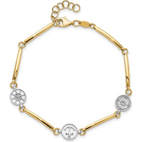 14K Two-Tone Gold Polished Compass, Anchor, Ship Wheel Bracelet - 7" with 1" Extender by Oro Pregiato
