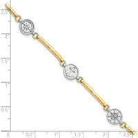 14K Two-Tone Gold Polished Compass, Anchor, Ship Wheel Bracelet - 7" with 1" Extender by Oro Pregiato