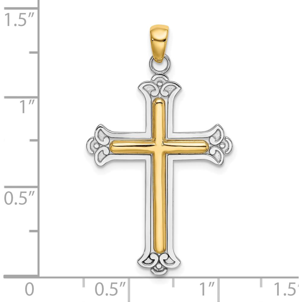 14K Two-Tone Gold Polished Cross Charm Pendant - 29.8mm by Oro Pregiato