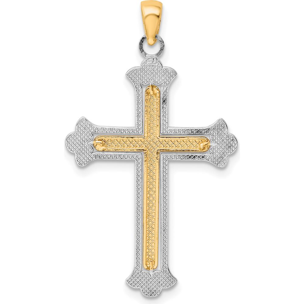 14K Two-Tone Gold Polished Cross Charm Pendant - 29.8mm by Oro Pregiato