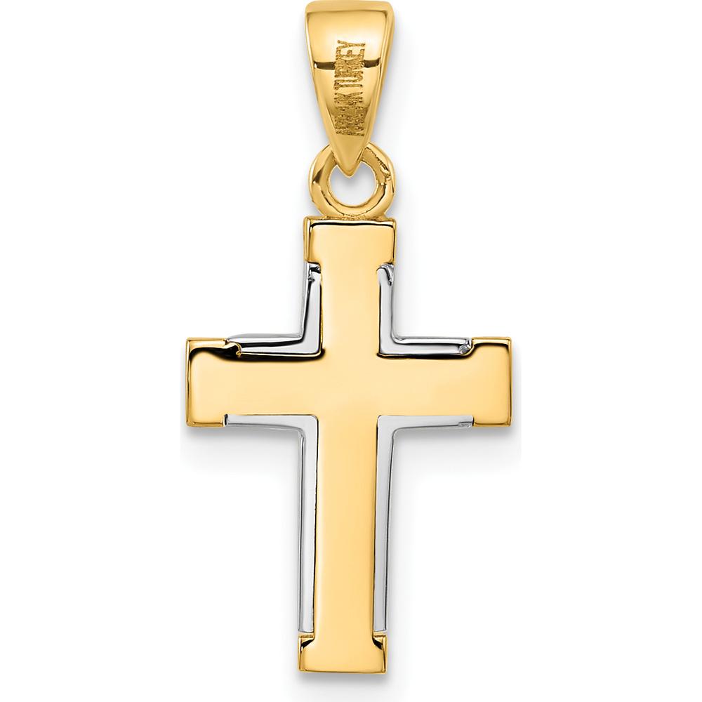 14K Two-Tone Gold Polished Cross Pendant - 20.7mm Length by Oro Pregiato