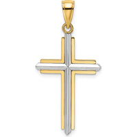 14K Two-Tone Gold Polished Cross Pendant Charm - 33.45mm Length by Oro Pregiato
