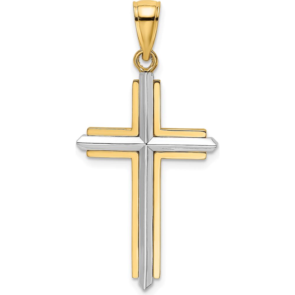 14K Two-Tone Gold Polished Cross Pendant Charm - 33.45mm Length by Oro Pregiato