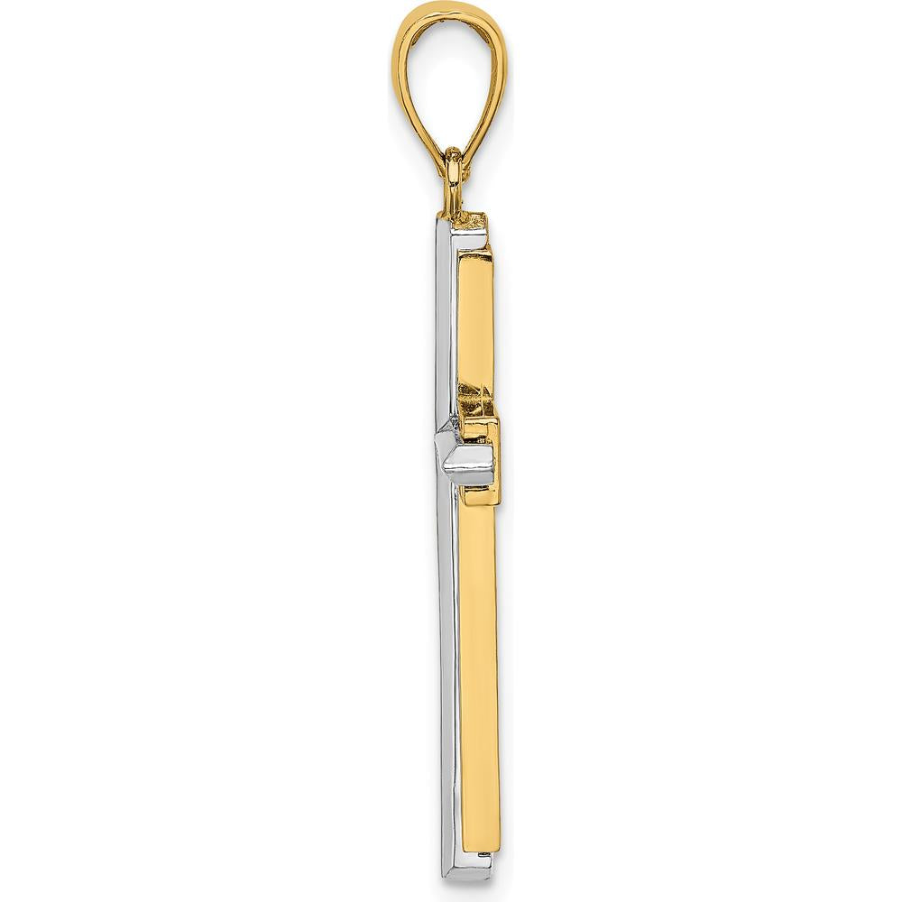 14K Two-Tone Gold Polished Cross Pendant Charm - 33.45mm Length by Oro Pregiato