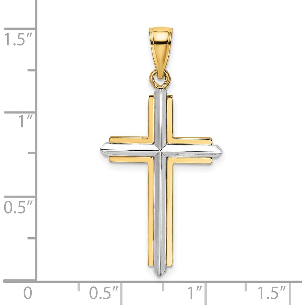 14K Two-Tone Gold Polished Cross Pendant Charm - 33.45mm Length by Oro Pregiato