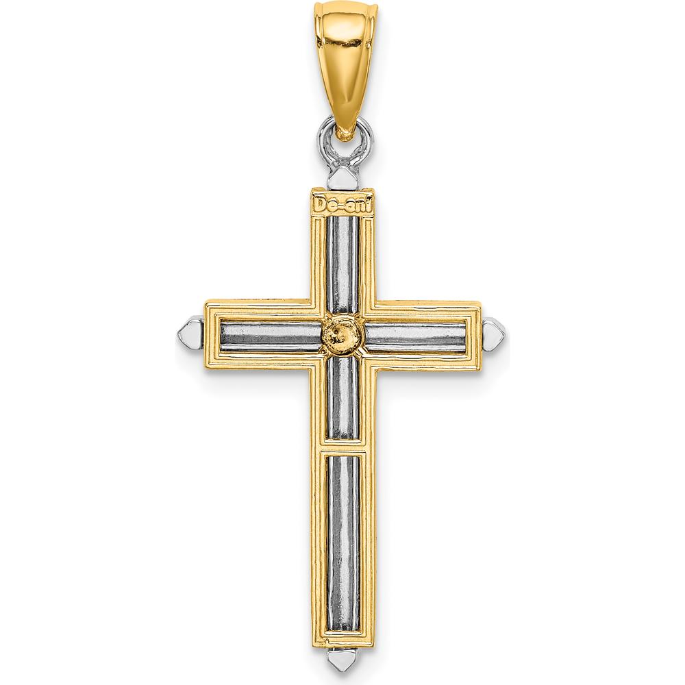 14K Two-Tone Gold Polished Cross Pendant Charm - 33.45mm Length by Oro Pregiato