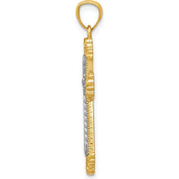 14K Two-Tone Gold Polished Cross Pendant with Textured Leaf Design by Oro Pregiato