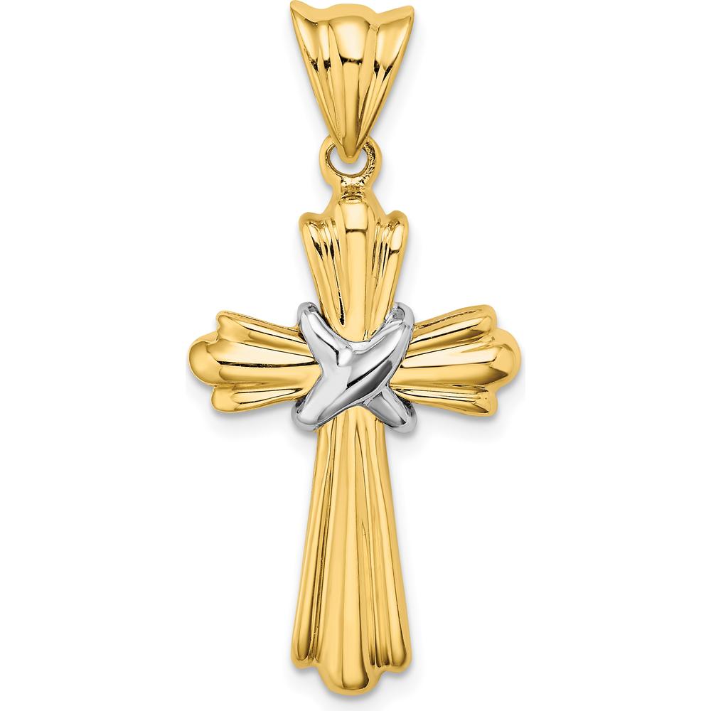 14K Two-Tone Gold Polished Cross Pendant with X Center Design - 36.8mm Length by Oro Pregiato