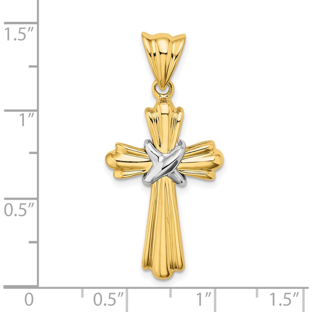 14K Two-Tone Gold Polished Cross Pendant with X Center Design - 36.8mm Length by Oro Pregiato