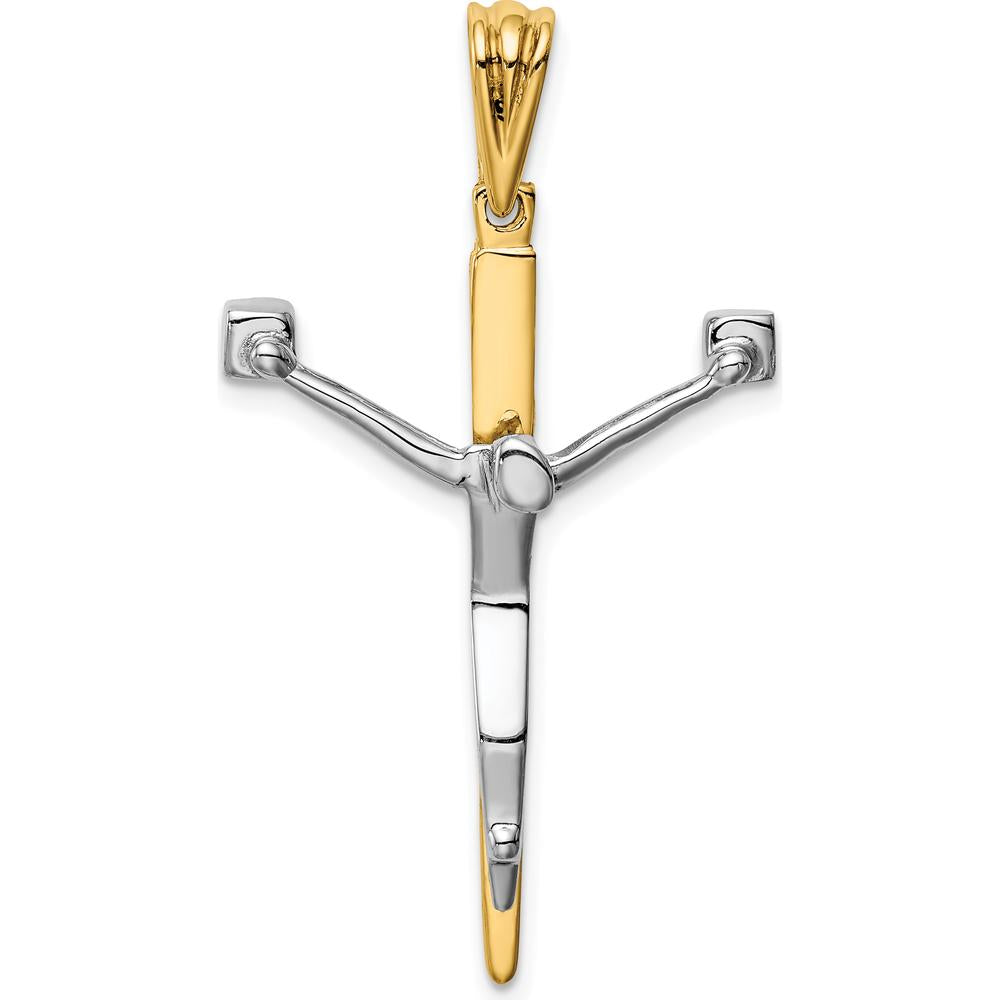 14K Two-Tone Gold Polished Crucifix Pendant - 38.30mm Length by Oro Pregiato