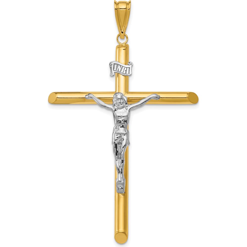 14K Two-Tone Gold Polished Crucifix Pendant - Faith Symbol 65mm Length by Oro Pregiato