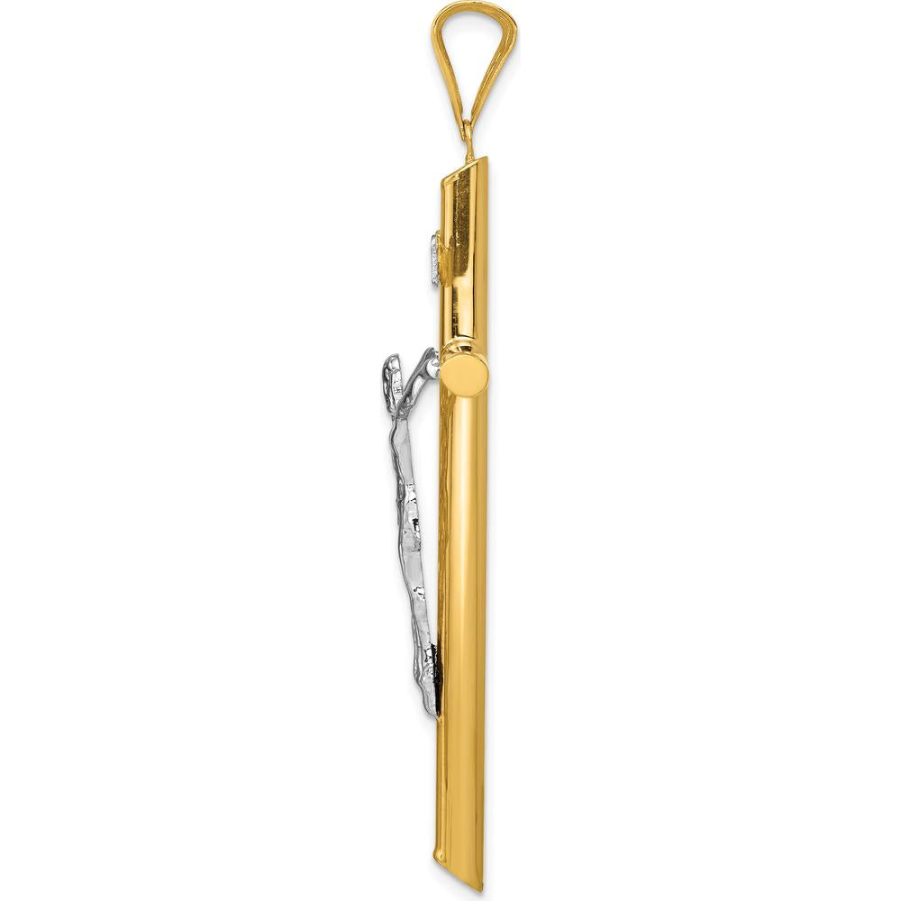 14K Two-Tone Gold Polished Crucifix Pendant - Faith Symbol 65mm Length by Oro Pregiato
