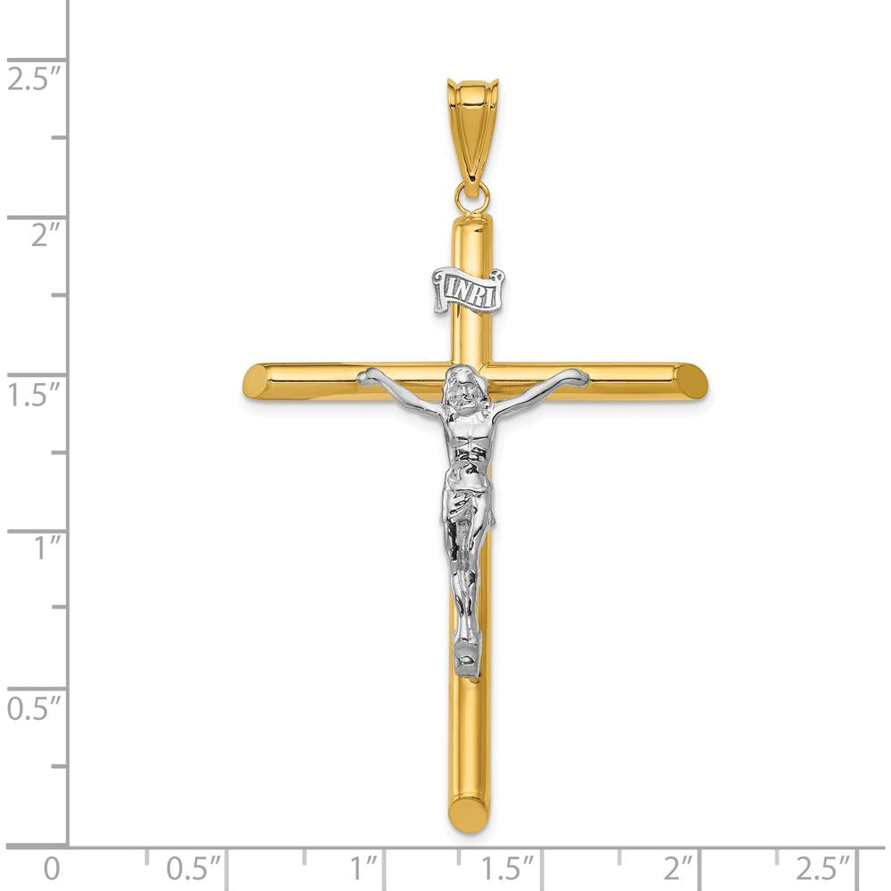 14K Two-Tone Gold Polished Crucifix Pendant - Faith Symbol 65mm Length by Oro Pregiato