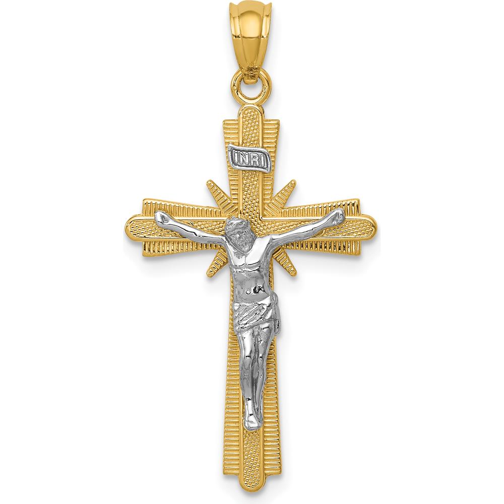 14K Two-Tone Gold Polished Crucifix Pendant - Faithful Symbol of Devotion and Elegance by Oro Pregiato
