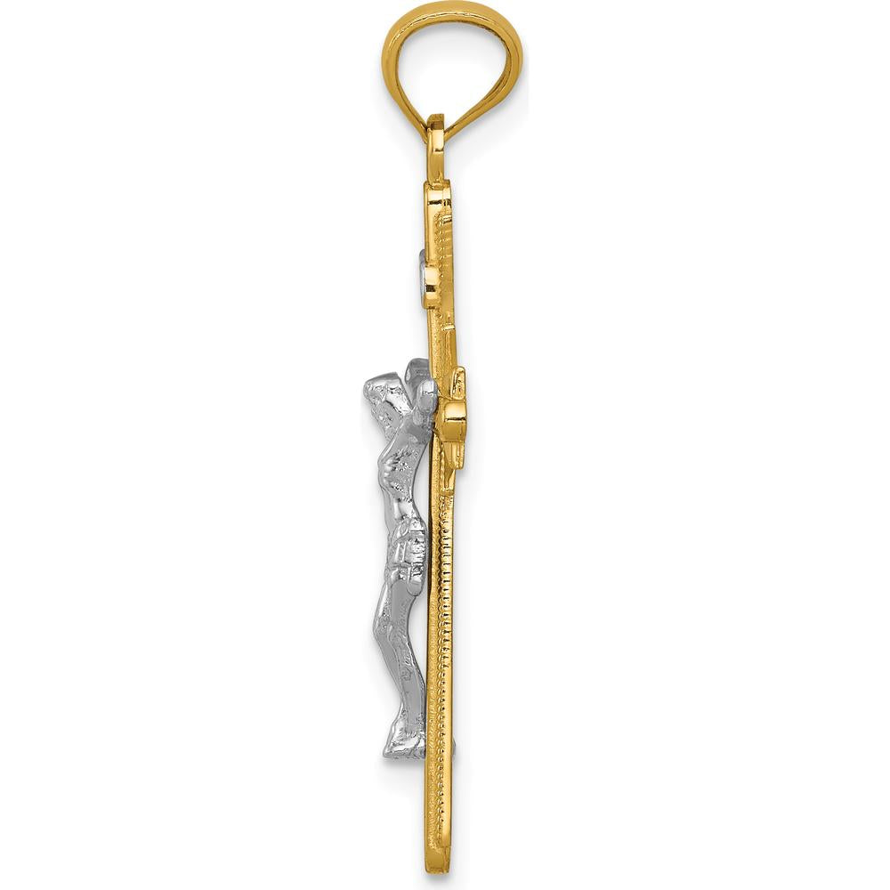 14K Two-Tone Gold Polished Crucifix Pendant - Faithful Symbol of Devotion and Elegance by Oro Pregiato