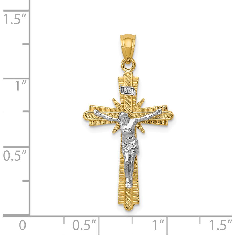 14K Two-Tone Gold Polished Crucifix Pendant - Faithful Symbol of Devotion and Elegance by Oro Pregiato