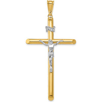 14K Two-Tone Gold Polished Crucifix Pendant with Hollow Design - 66mm Length by Oro Pregiato