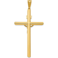 14K Two-Tone Gold Polished Crucifix Pendant with Hollow Design - 66mm Length by Oro Pregiato