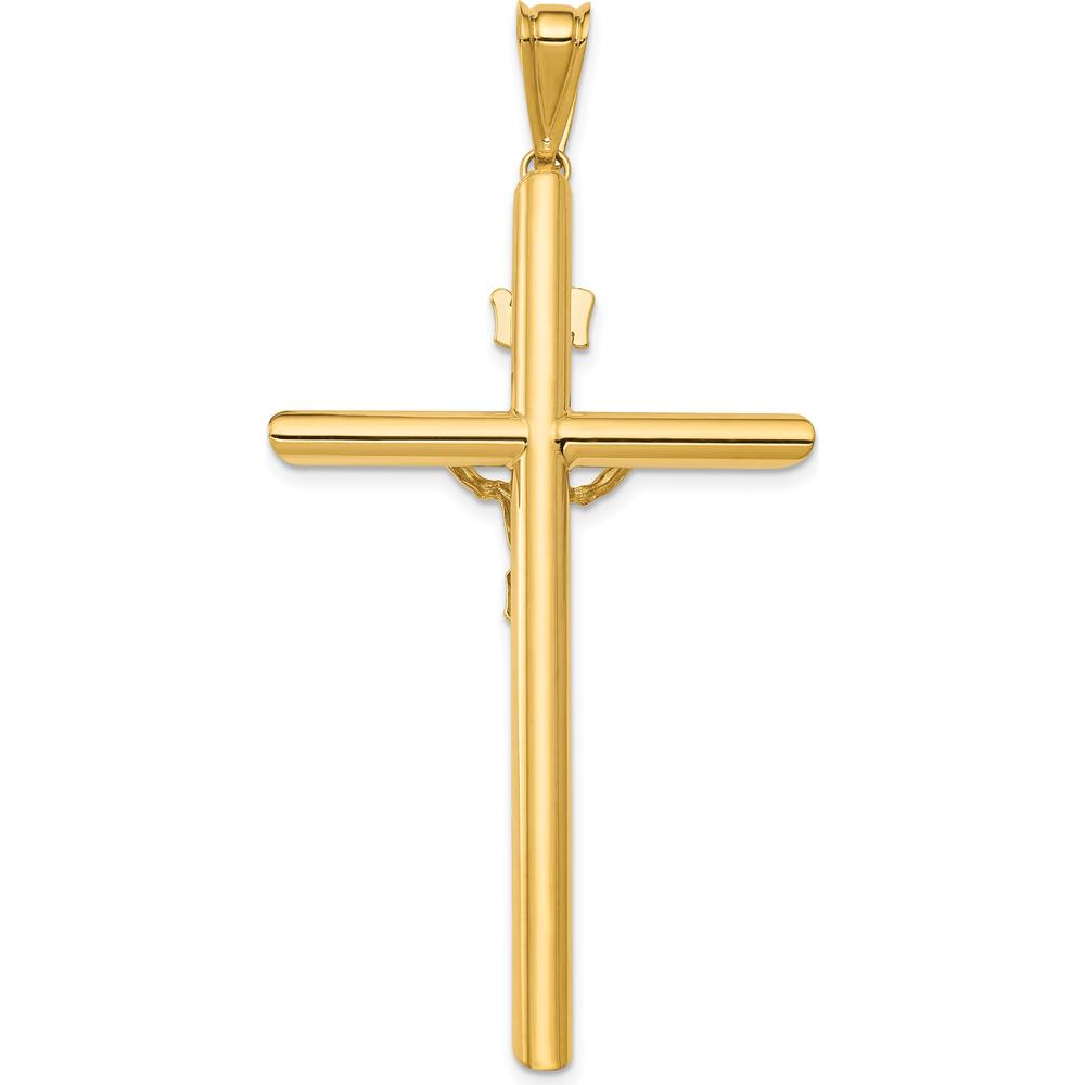 14K Two-Tone Gold Polished Crucifix Pendant with Hollow Design - 66mm Length by Oro Pregiato