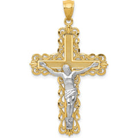 14K Two-Tone Gold Polished Crucifix Pendant with Textured Detailing - Solid Faith Pendant by Oro Pregiato