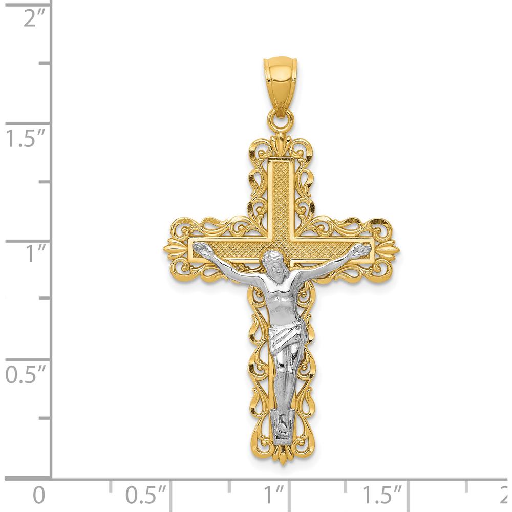 14K Two-Tone Gold Polished Crucifix Pendant with Textured Detailing - Solid Faith Pendant by Oro Pregiato