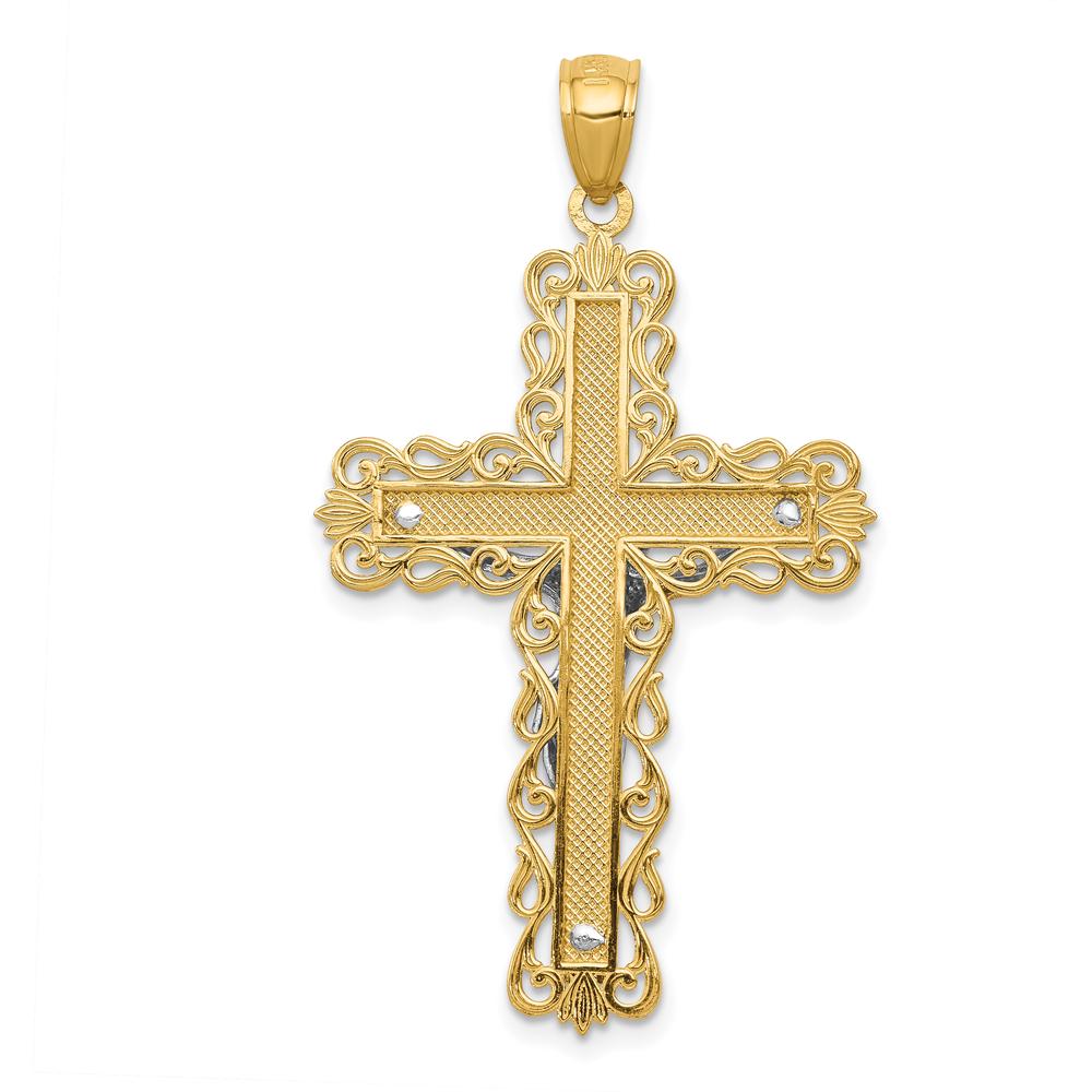 14K Two-Tone Gold Polished Crucifix Pendant with Textured Detailing - Solid Faith Pendant by Oro Pregiato