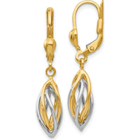 14K Two-Tone Gold Polished Dangle Leverback Earrings - Elegant Drop Design by 0