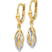 14K Two-Tone Gold Polished Dangle Leverback Earrings - Elegant Drop Design by 0