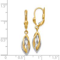 14K Two-Tone Gold Polished Dangle Leverback Earrings - Elegant Drop Design by 0