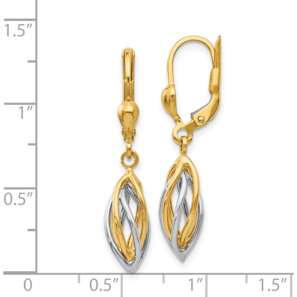 14K Two-Tone Gold Polished Dangle Leverback Earrings - Elegant Drop Design by 0