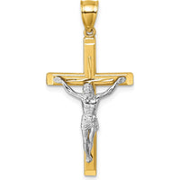 14K Two-Tone Gold Polished Diamond-Cut Crucifix Pendant - 36.7mm by Oro Pregiato