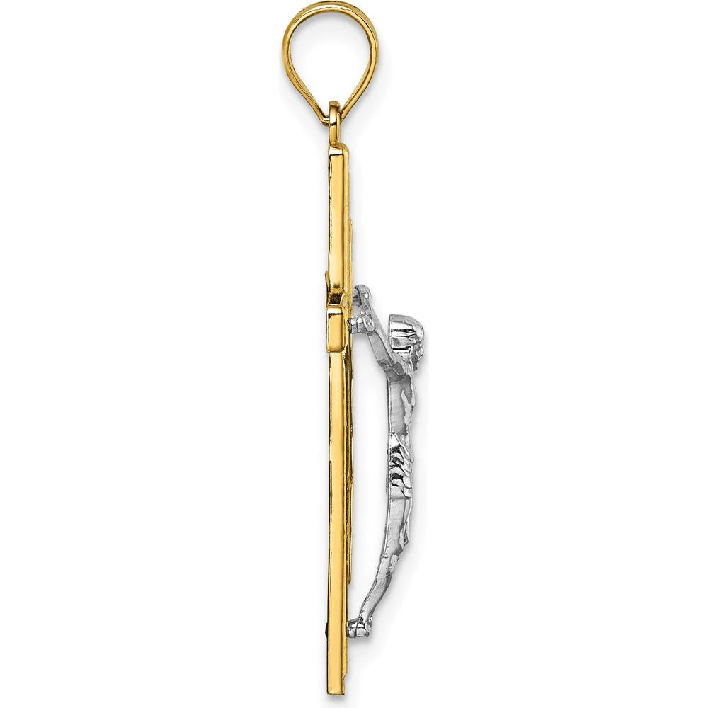 14K Two-Tone Gold Polished Diamond-Cut Crucifix Pendant - 36.7mm by Oro Pregiato