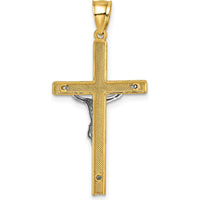 14K Two-Tone Gold Polished Diamond-Cut Crucifix Pendant - 36.7mm by Oro Pregiato