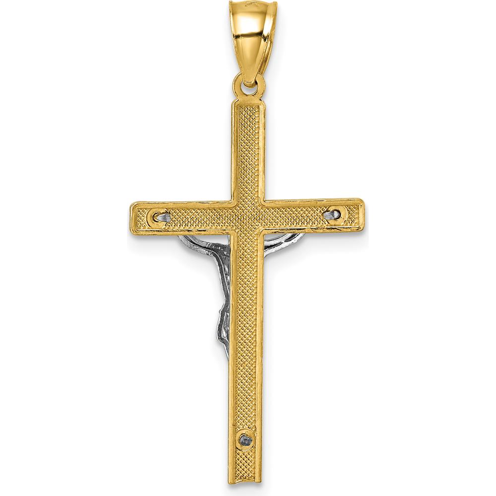 14K Two-Tone Gold Polished Diamond-Cut Crucifix Pendant - 36.7mm by Oro Pregiato