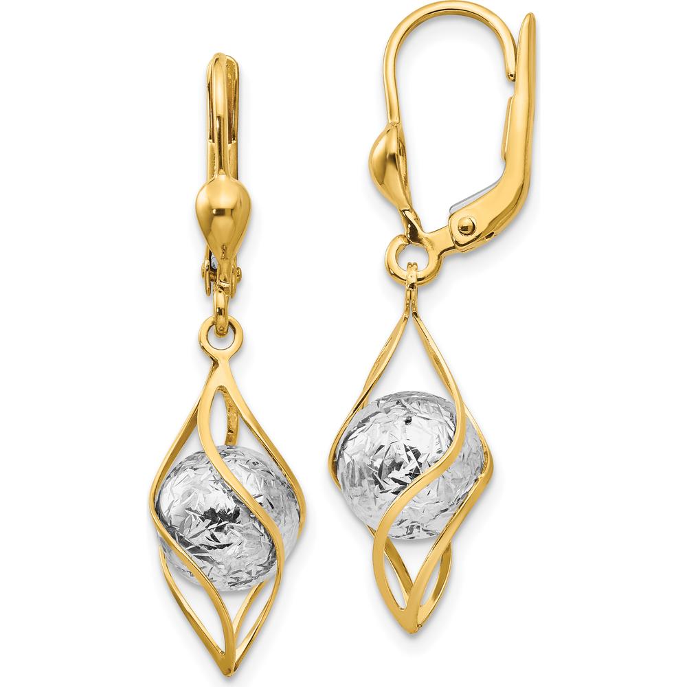 14K Two-Tone Gold Polished Diamond-Cut Dangle Leverback Earrings by 0
