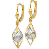 14K Two-Tone Gold Polished Diamond-Cut Dangle Leverback Earrings by 0
