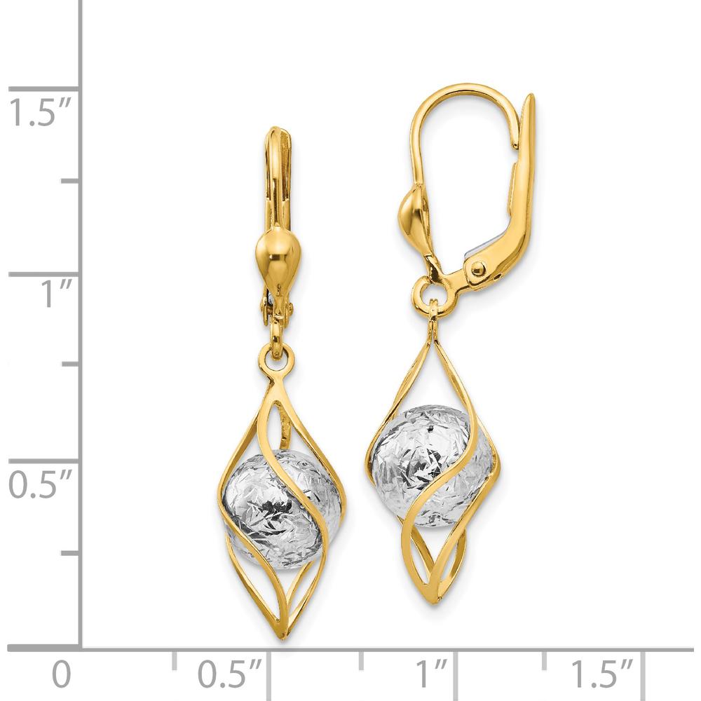14K Two-Tone Gold Polished Diamond-Cut Dangle Leverback Earrings by 0