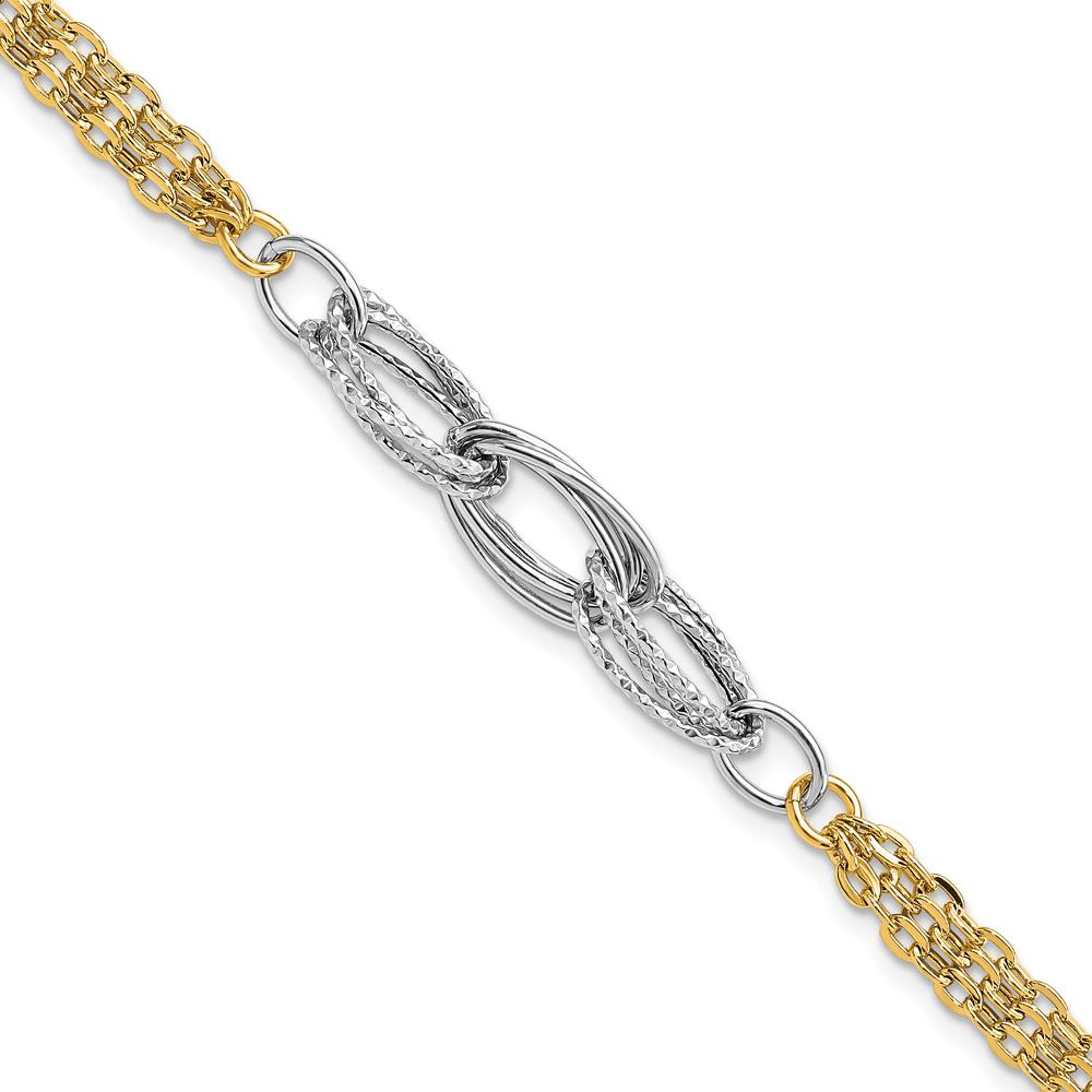 14K Two-Tone Gold Polished Diamond-Cut Fancy Link 7.5" Bracelet by 0